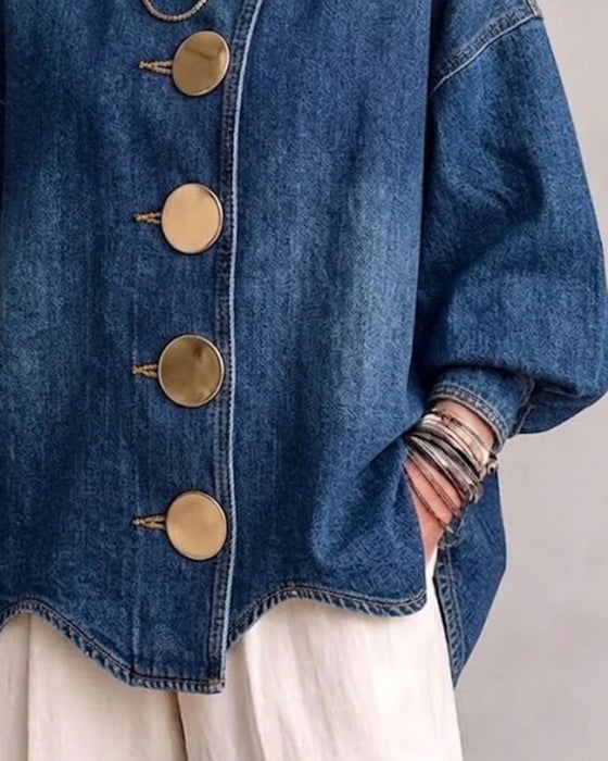 Kappa Slag Knappad Puff Ärm Denim