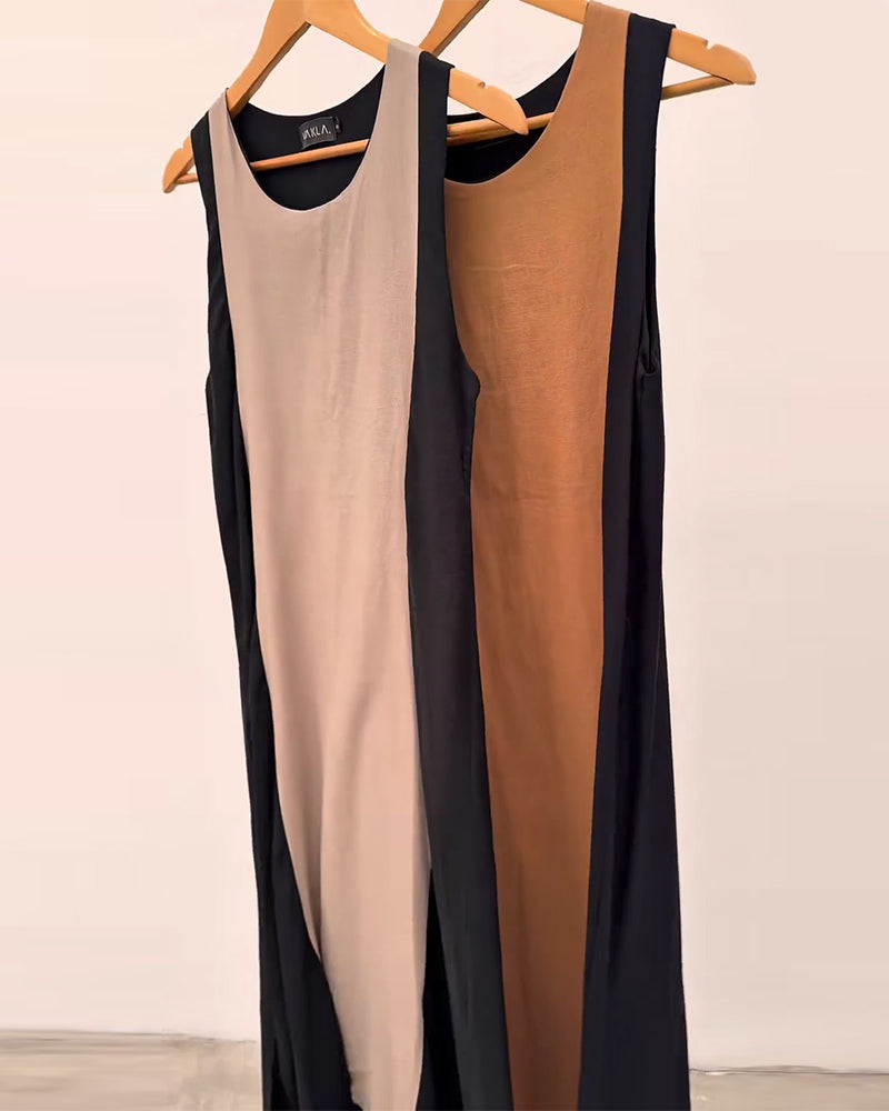 Klänning Ärmlös Färgblockerad Slits