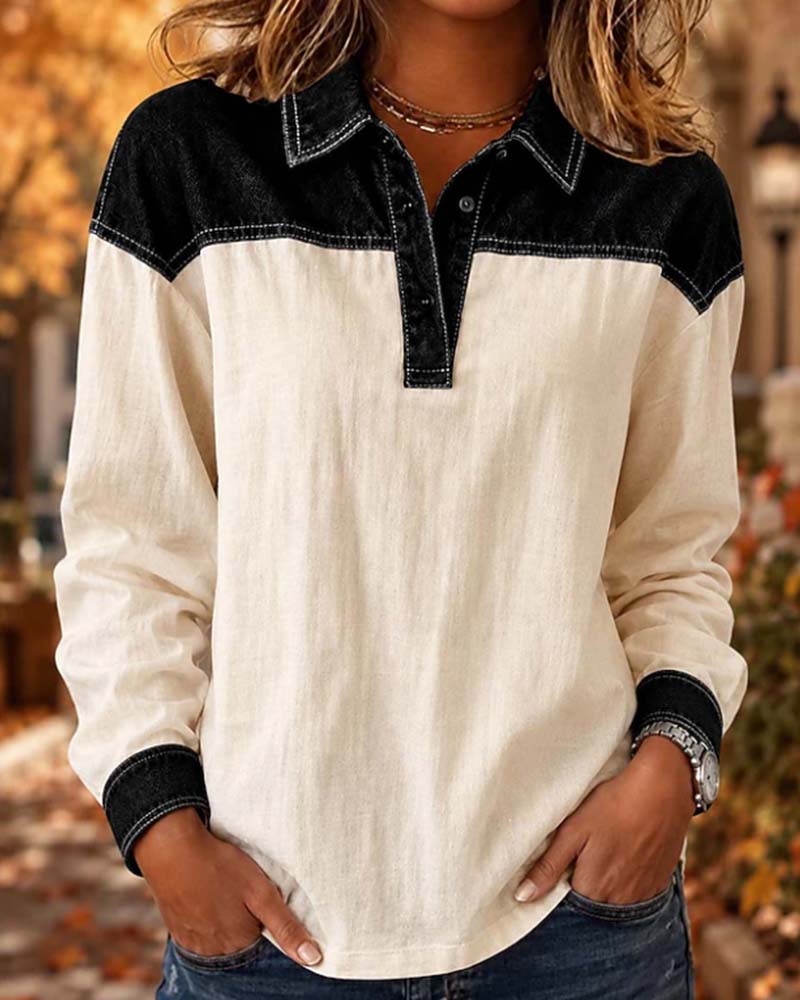 Blus Färgblock Revers