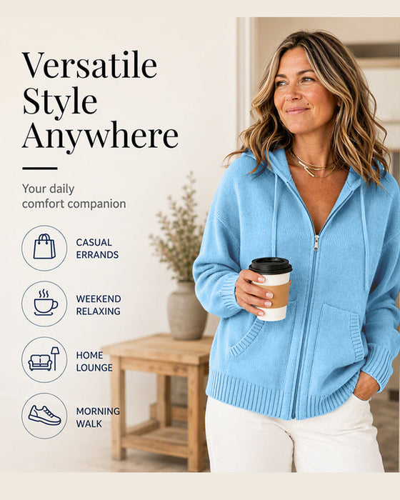 Cardigan Solid Huvförsedd Dragkedja
