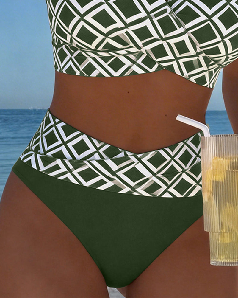 Tvådelad Baddräkt I Bramodell Med Diamantmönster