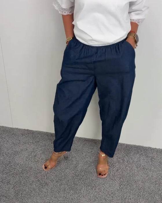 Byxor Stiliga Ficka Denim Långa