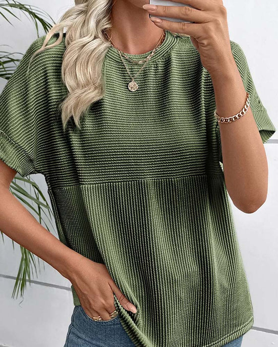 T-Shirt Randig Kort Ärm Rund Hals
