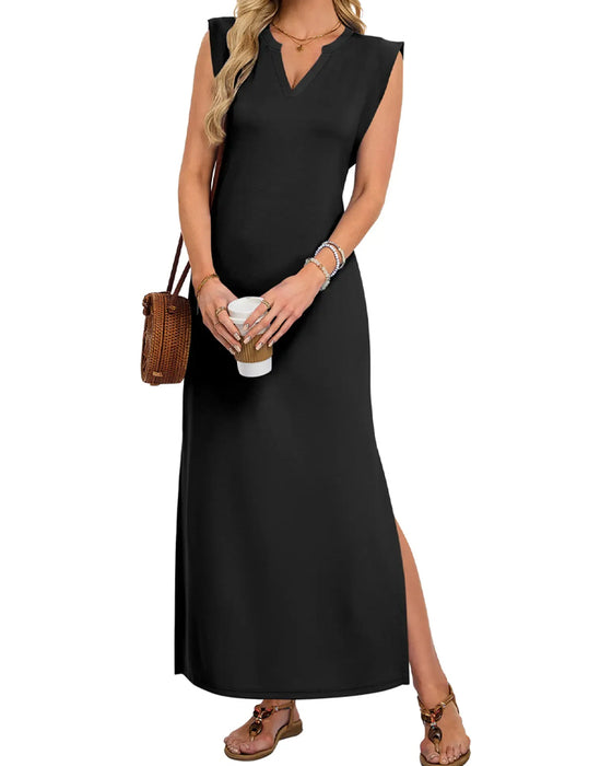 Klänningar Ärmlös V-Hals Spräck Arbetskläder Lång