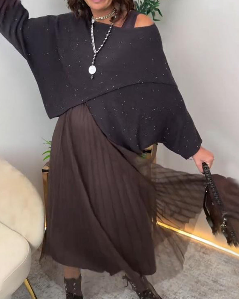 Set Med Elegant Stil, Asymmetrisk Tröja Och Spetsrock