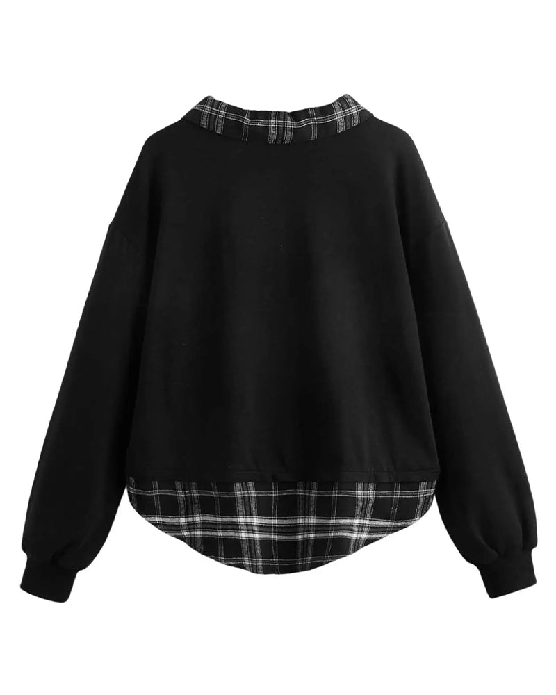 Sweatshirt Rutig Krage Fejk Tvådelad