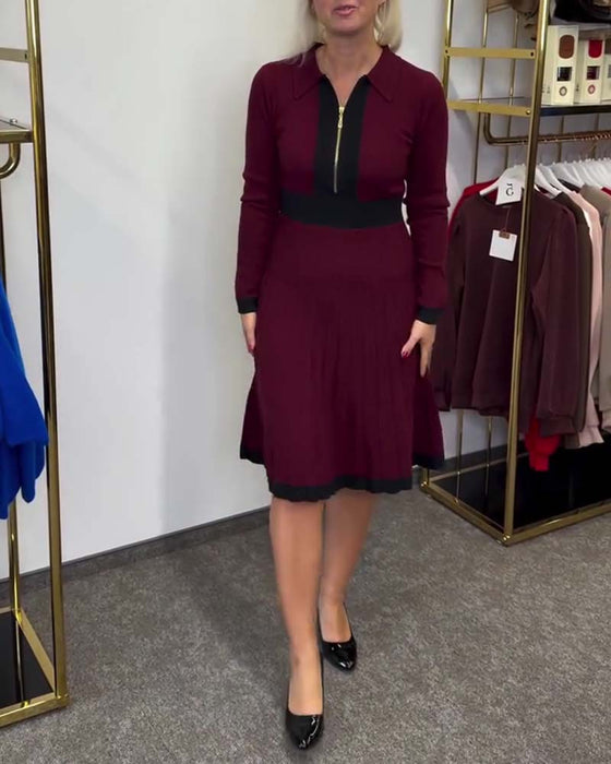 Klänning Halvblixlås Krage Färgblock