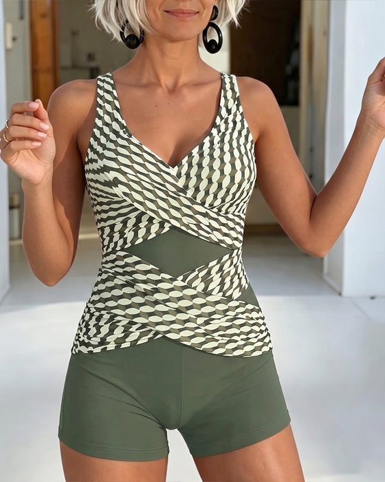Tankini Geometrisk Tryck Korsvis Design