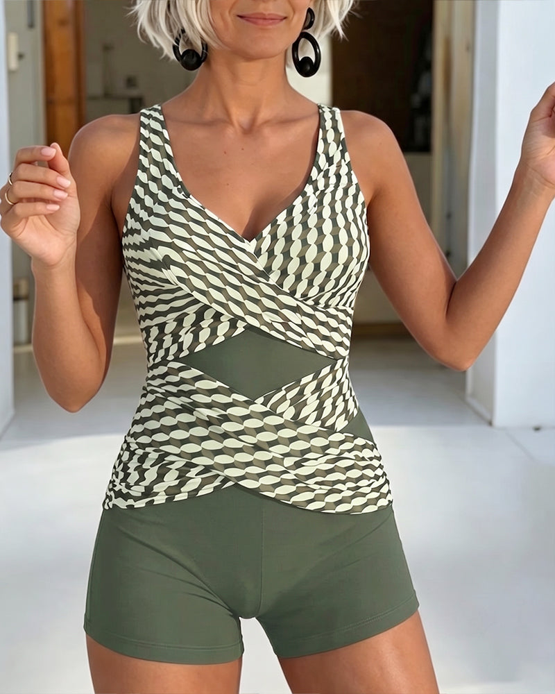 Tankini Geometrisk Tryck Korsvis Design
