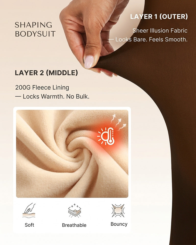 Genomskinlig Panel Med Fleecefodrade Tights Stay-Warm Magkontroll Sheer Effekt Tights Bodysuit Svart Basic