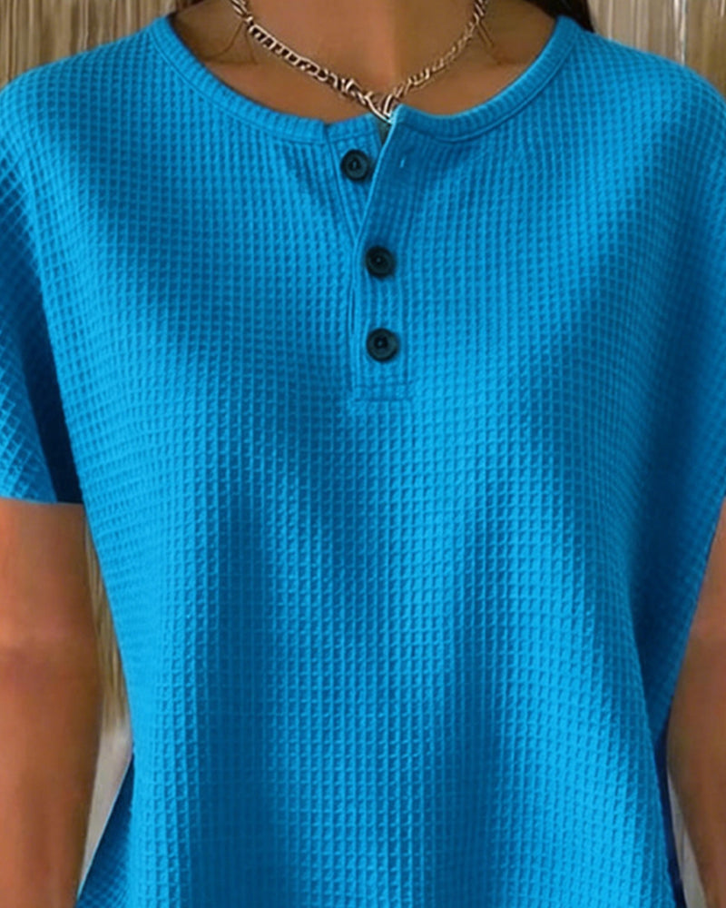 T-shirt Knapp V-ringning Avslappnad