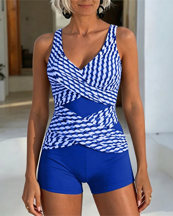 Tankini Geometrisk Tryck Korsvis Design