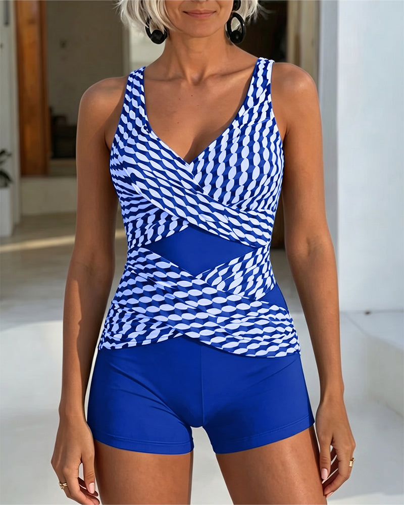Tankini Geometrisk Tryck Korsvis Design