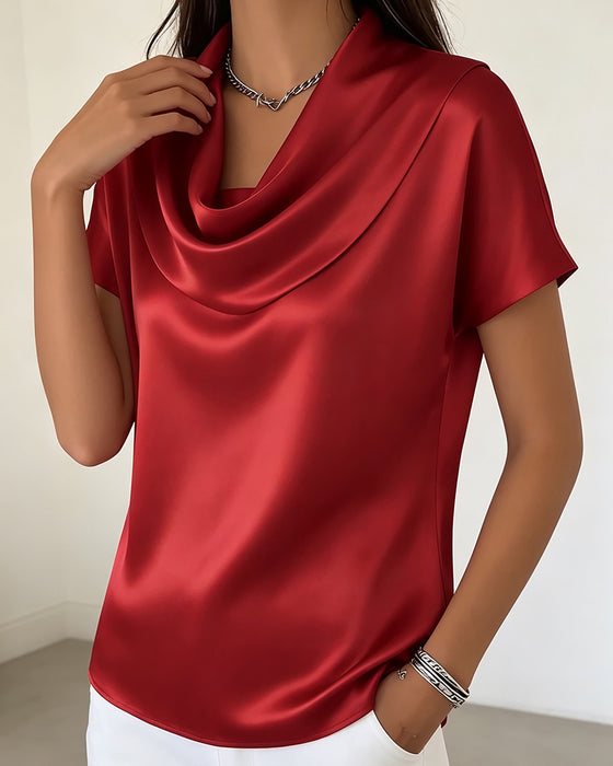 Blus Enfärgad Draperad Krage