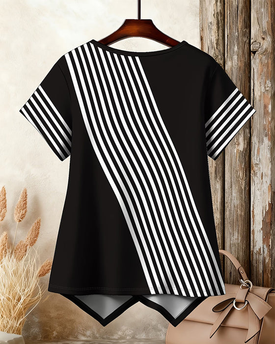 T-Shirt Diagonal Rand Patchwork Rundhalsad