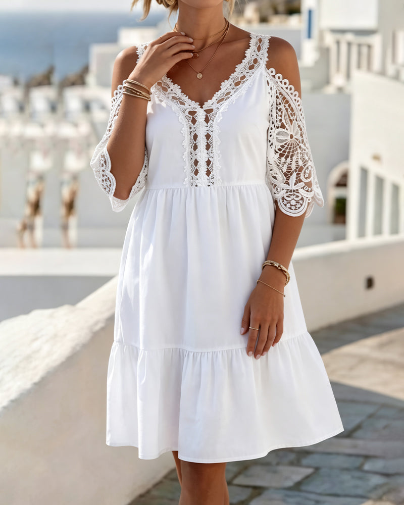 Klänningar Spets Off-Shoulder Skiktad Kort