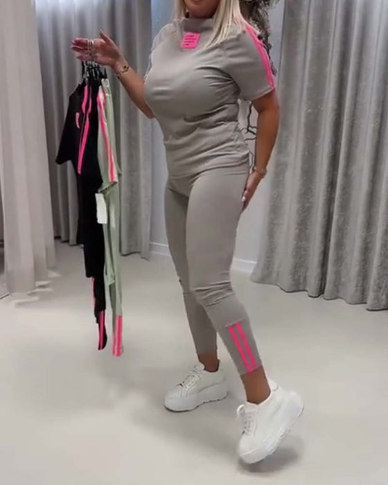 Set Slim Fit Dubbel Rand Färgblock Kortärmad