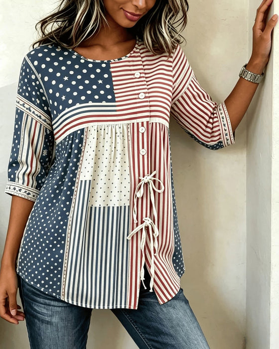 Blus Flagga Tryck Patchwork Slips