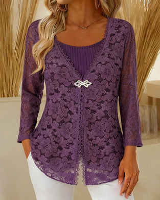 Långärmad Faux Tvådelad Topp