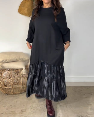 Klänning Rund Halsringning Oregelbunden Lappverkstryck