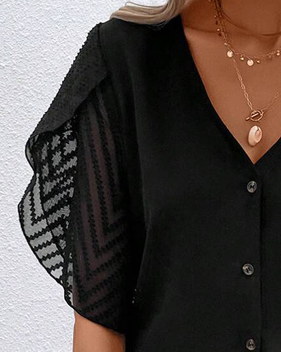 Blus Stilig V-Hals Knapp Casual