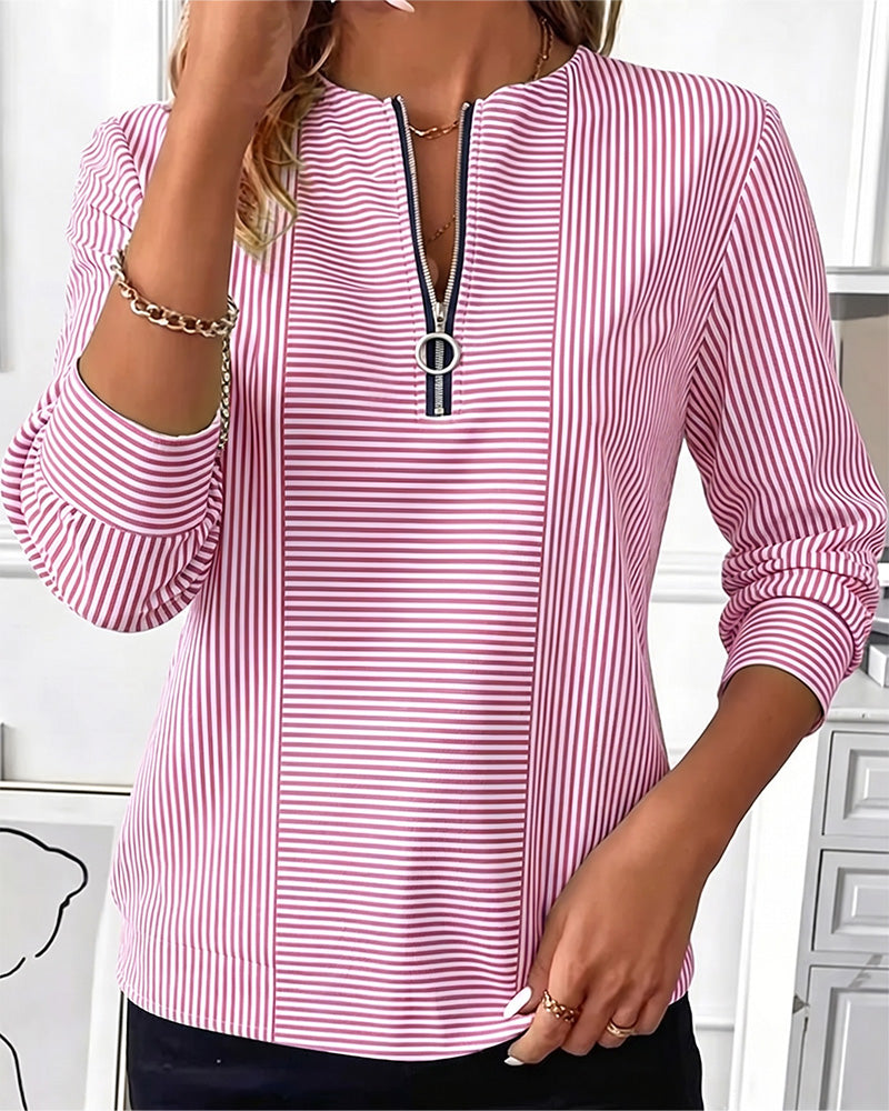 Blus Randig Patchwork Dragkedja Upp