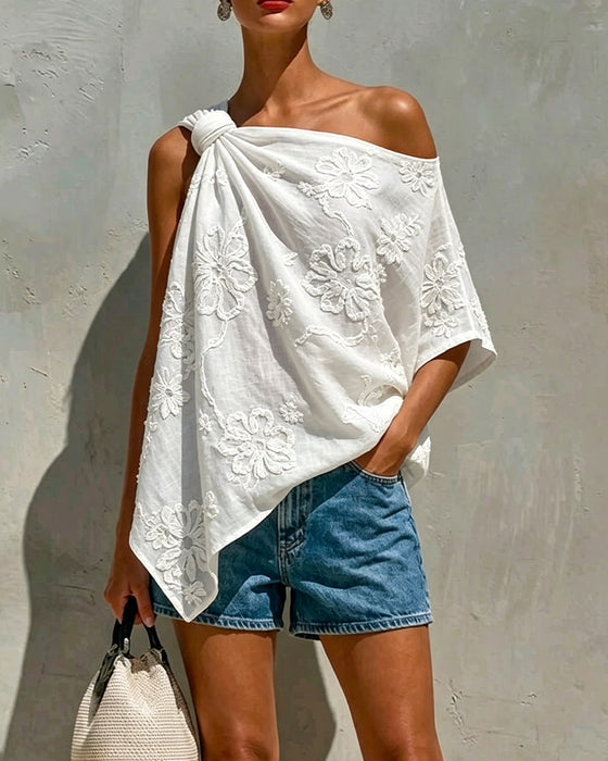 Blus Tredimensionell Blomma Enaxlad