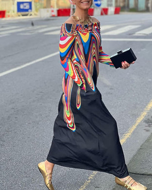 Elegant maxiklänning med lång ärm off shoulder