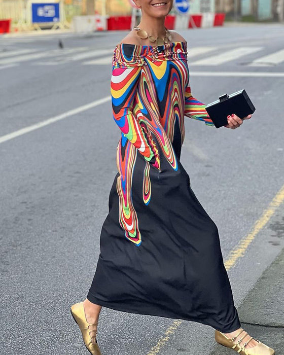 Elegant maxiklänning med lång ärm off shoulder