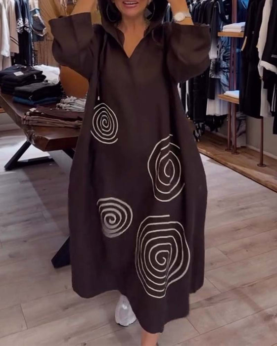 Klänning Med Huva Långärmad Lössittande