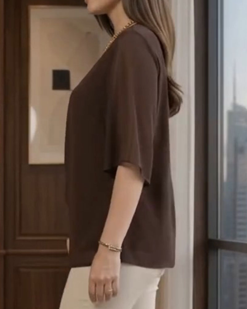 Blus Rundhalsad Rynkad Casual
