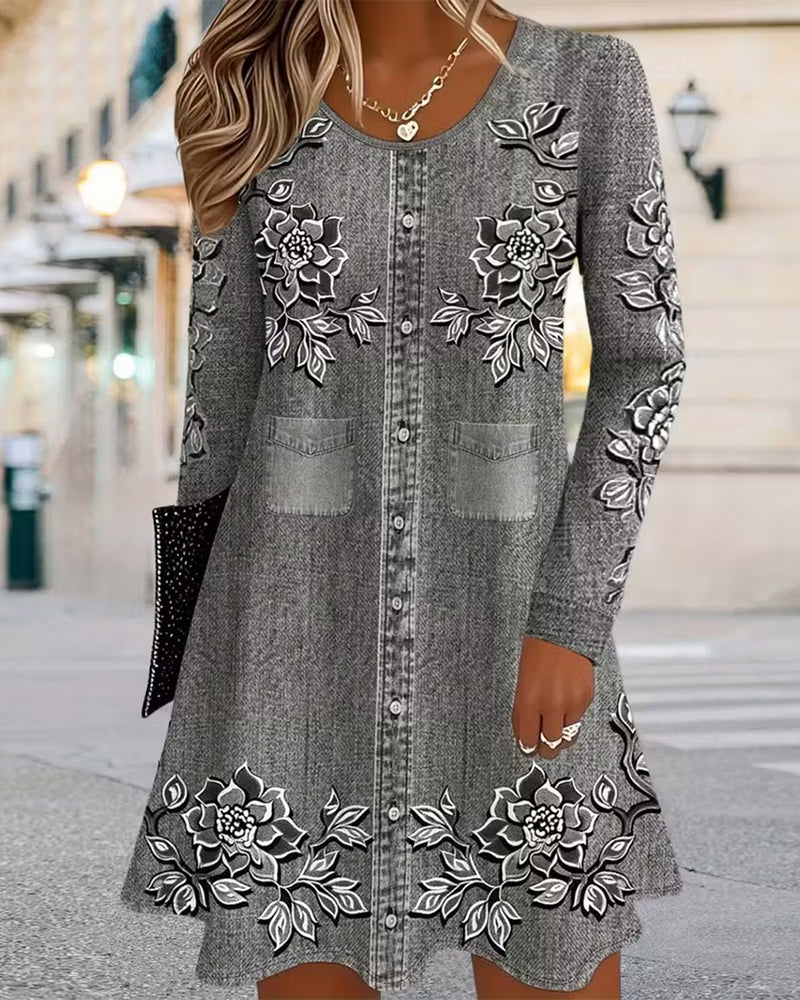 Klänning Positionerad Tryckt A-Hem