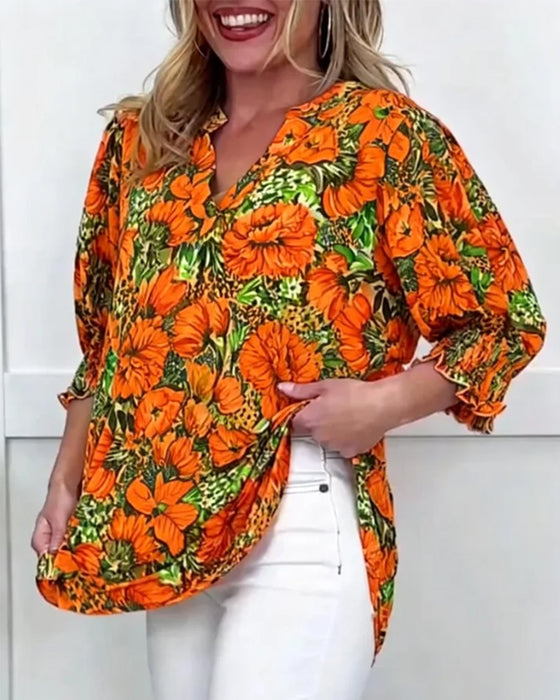 Blus Kort Ärm Modern Blommig