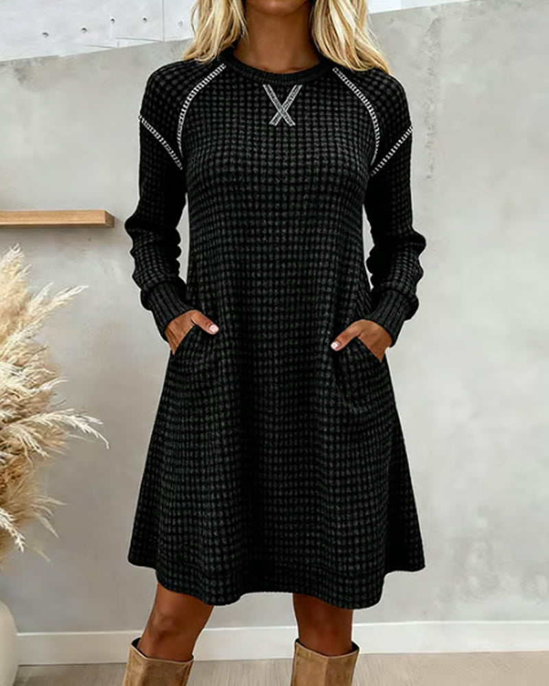 Klänning Med Färgblockdesign, Sömnadetalj Och Fickfunktion