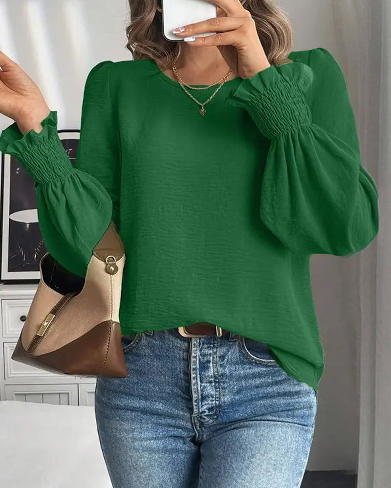 Dam Topp i Enfärgad Vardagsstil med Rund Hals