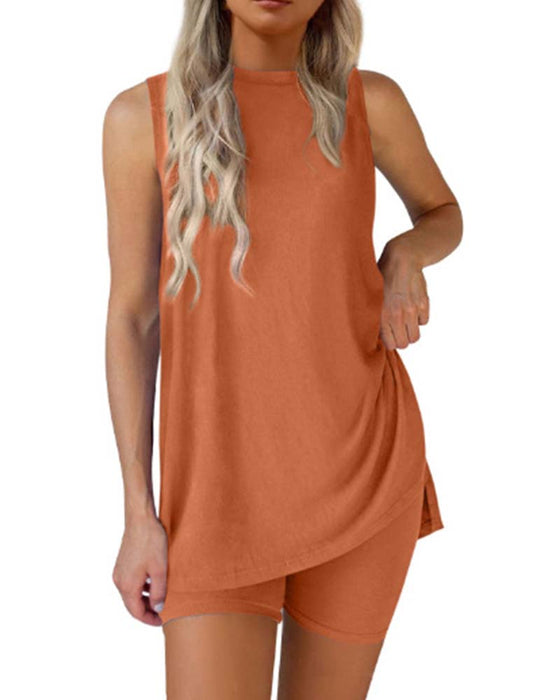 Set Ärmlös Topp Och Shorts Enfärgad