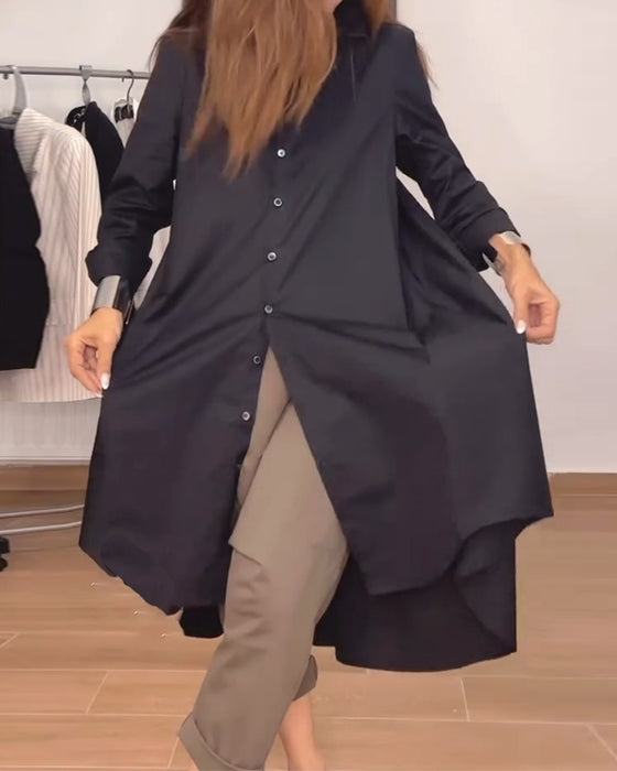 Lapel lös skjorta med oregelbunden knapp