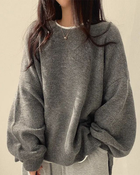 Pullover Rundhalsad Sida Slits