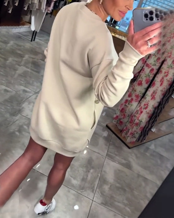 Klänning Pullover Ficka Lång Ärm