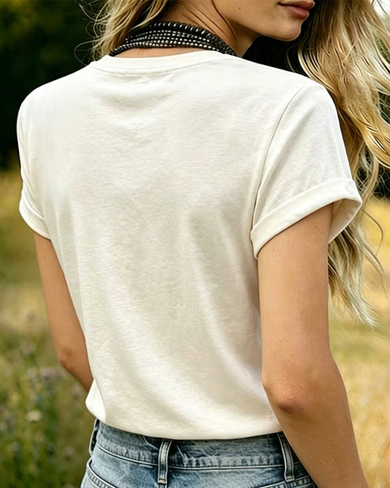 Retroprintad T-Shirt Med Kort Ärm Och Lös Passform