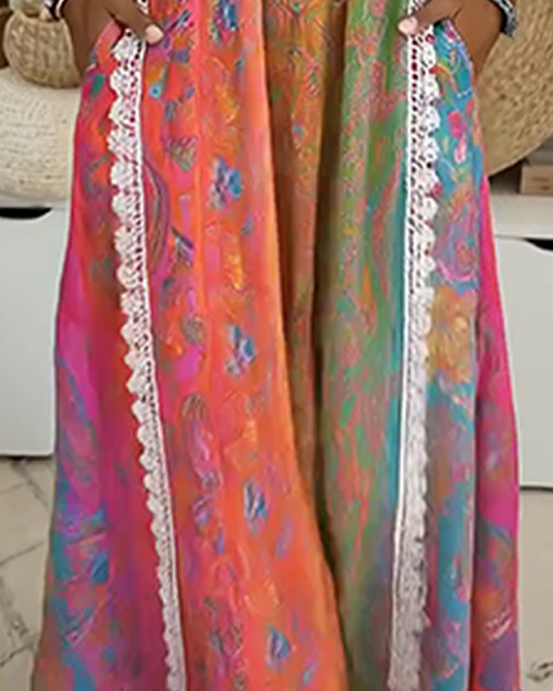 Klänning Bohemisk Tryck Lång