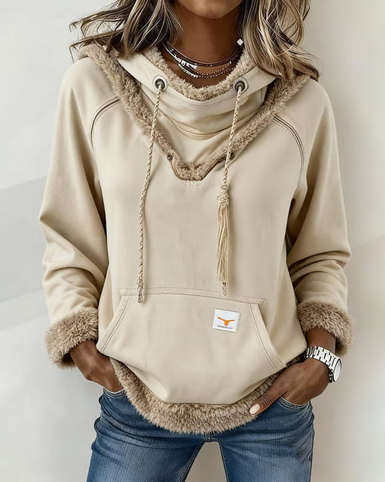 Långärmad Hoodie Med Lapptäcktsdetaljer Och Ficka