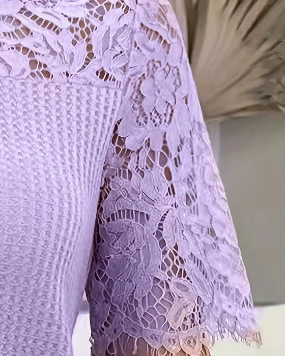 T-Shirt Spets Panel Stickad