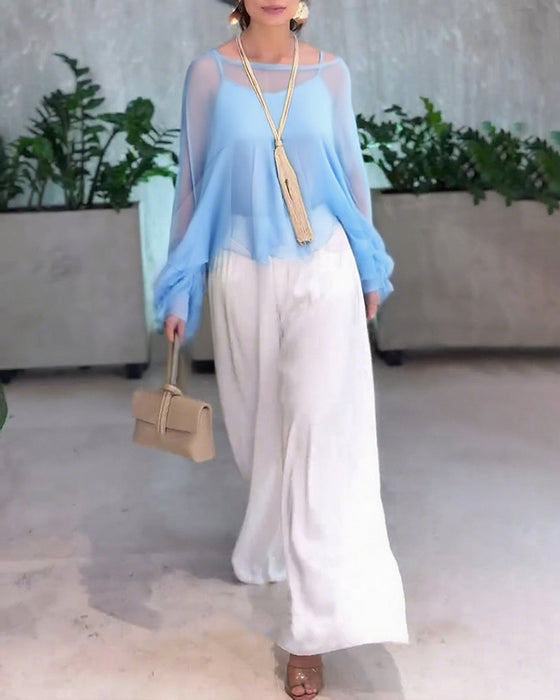 Blus Med Stilren Enfärgad Design