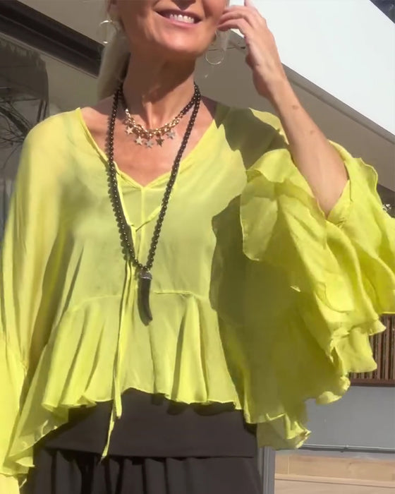 Blus Ruffle Fladdermusärm Fladdermusärm