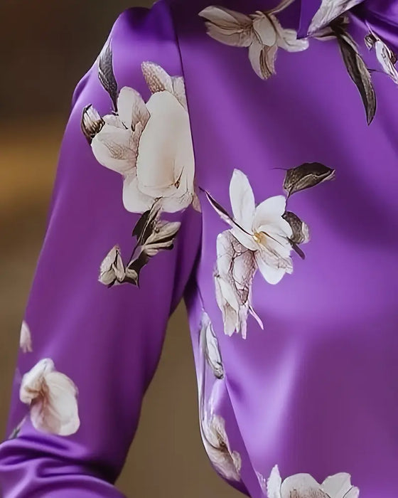 Skjorta Retro Stil Blomtryck