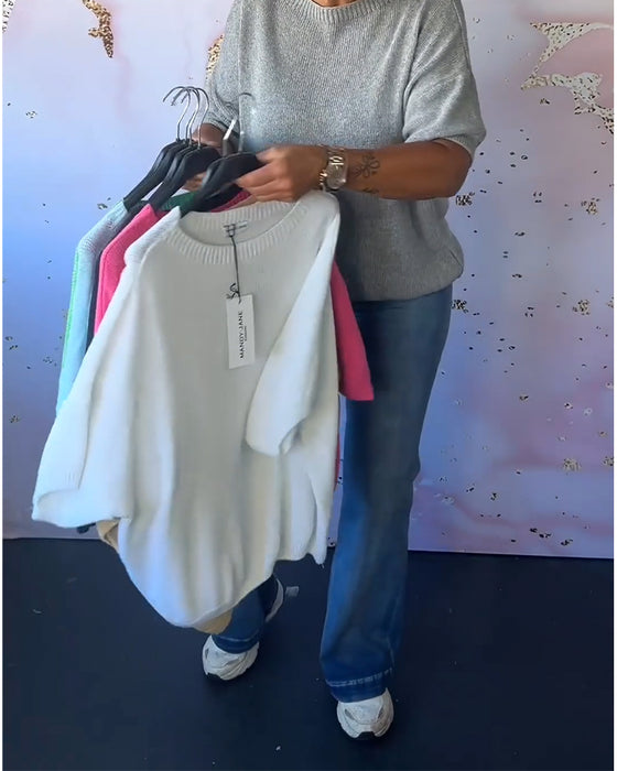 Casual lös enfärgad tröja med rund hals