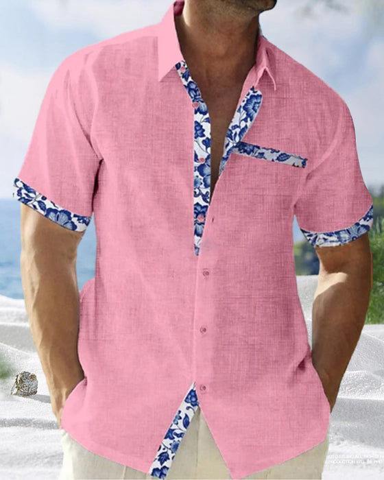 Kortärmad skjorta i bomull och linne