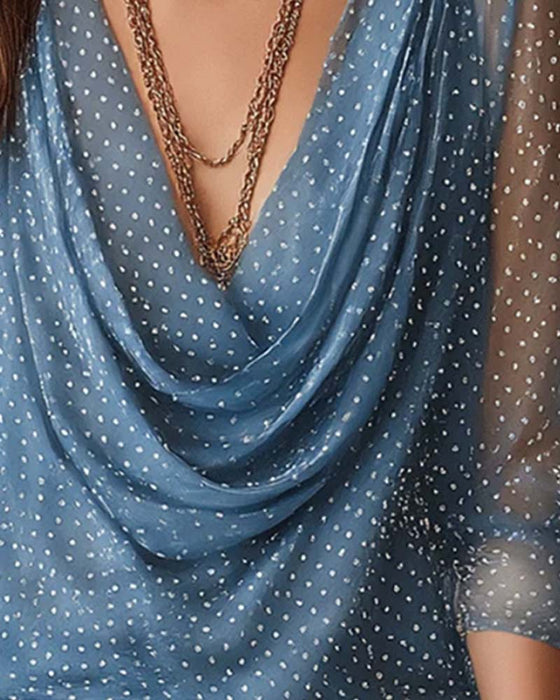 Blus Slouchy Mock Neck Prickig Mesh