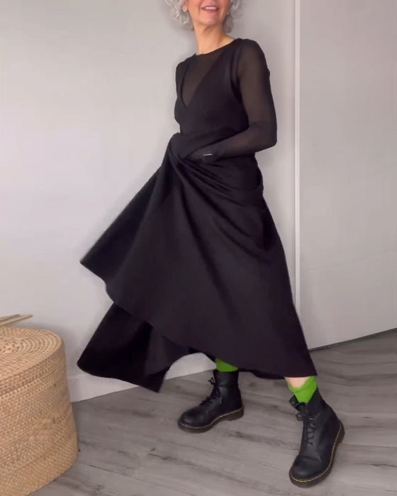 Klänning Plisserad Hängsel Med Stor Fåll